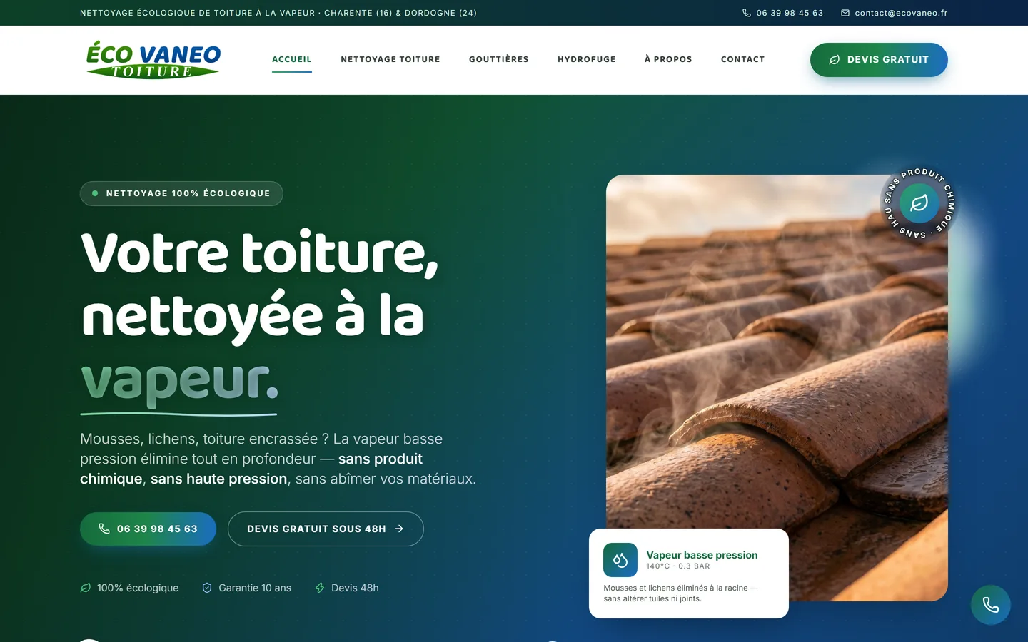 Maquette d’un site de nettoyage de toiture, vue sur ordinateur