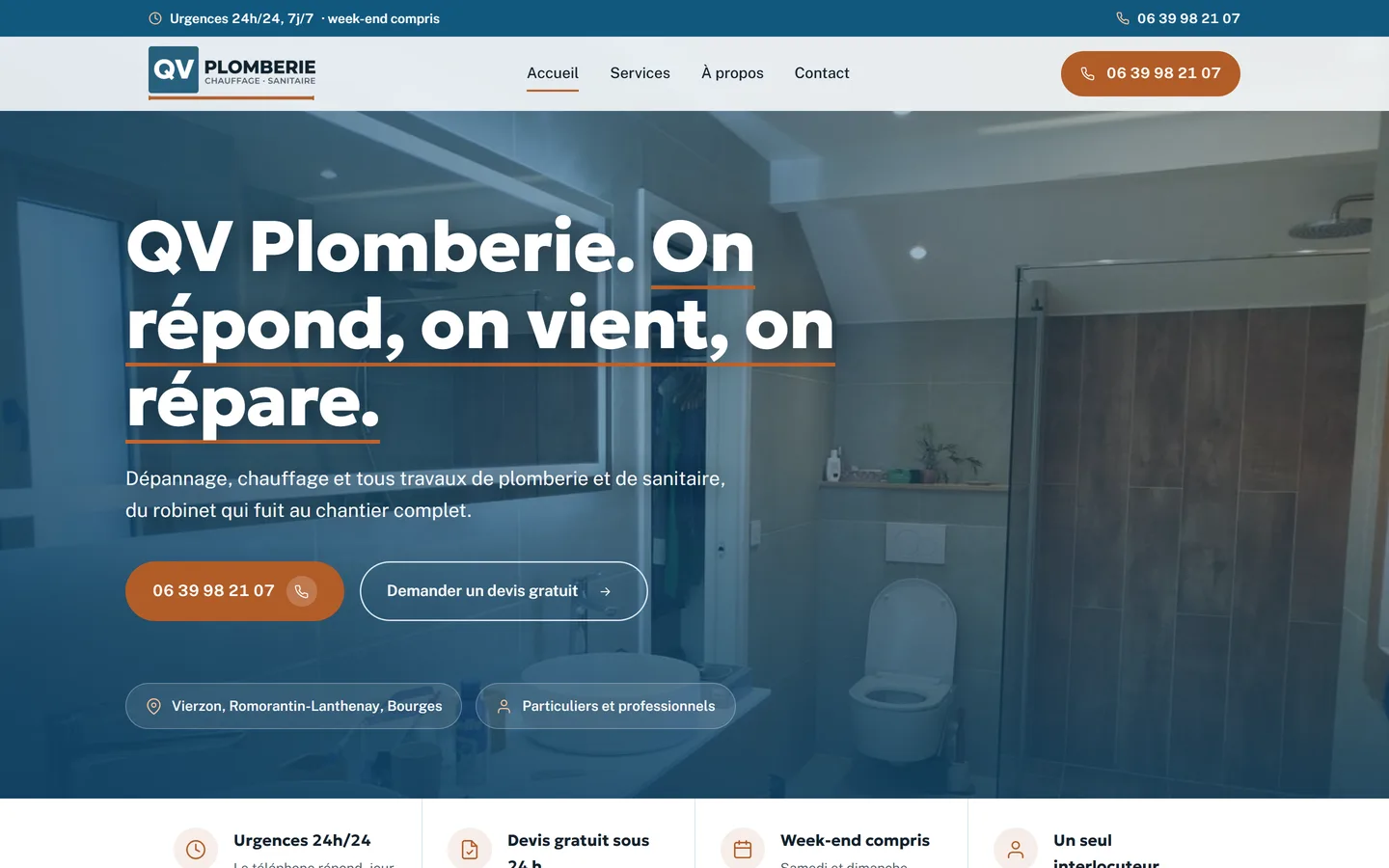 Maquette d’un site de plomberie et de chauffage, vue sur ordinateur