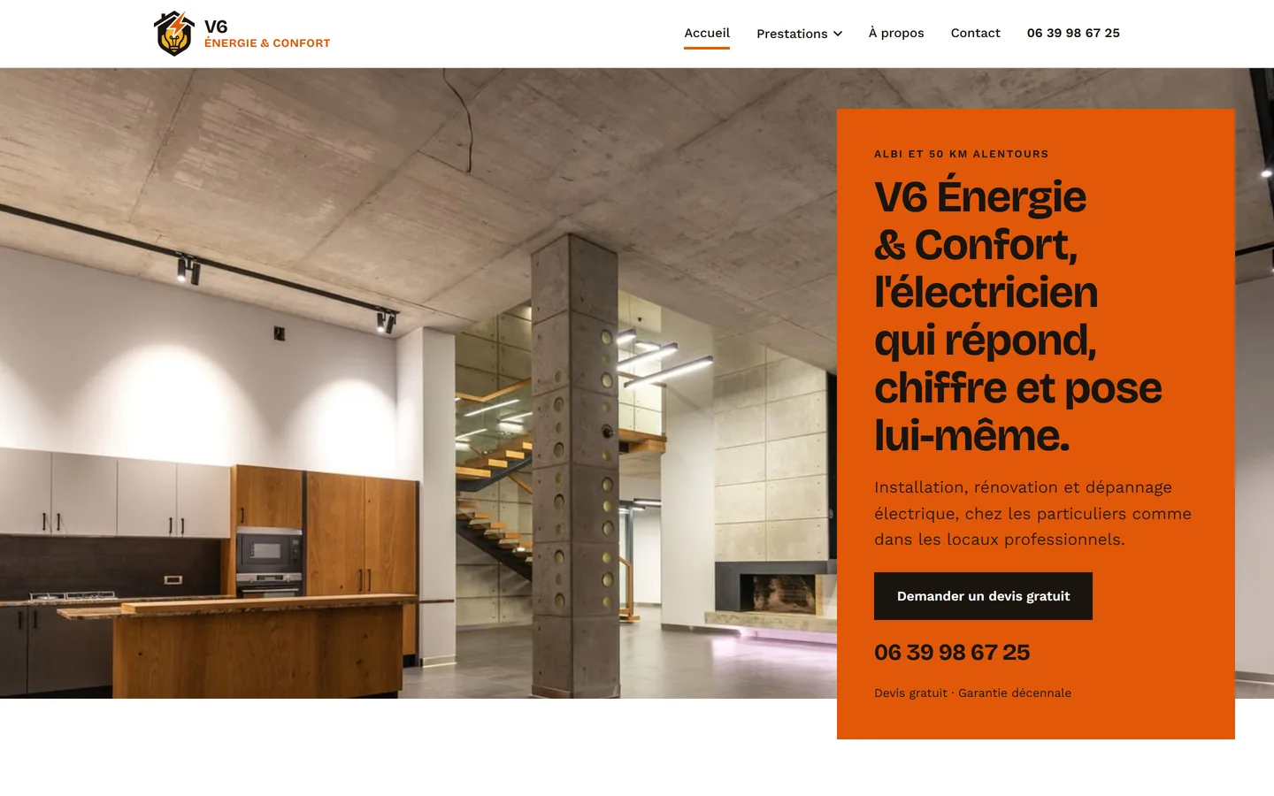 Maquette d’un site d’électricien, vue sur ordinateur